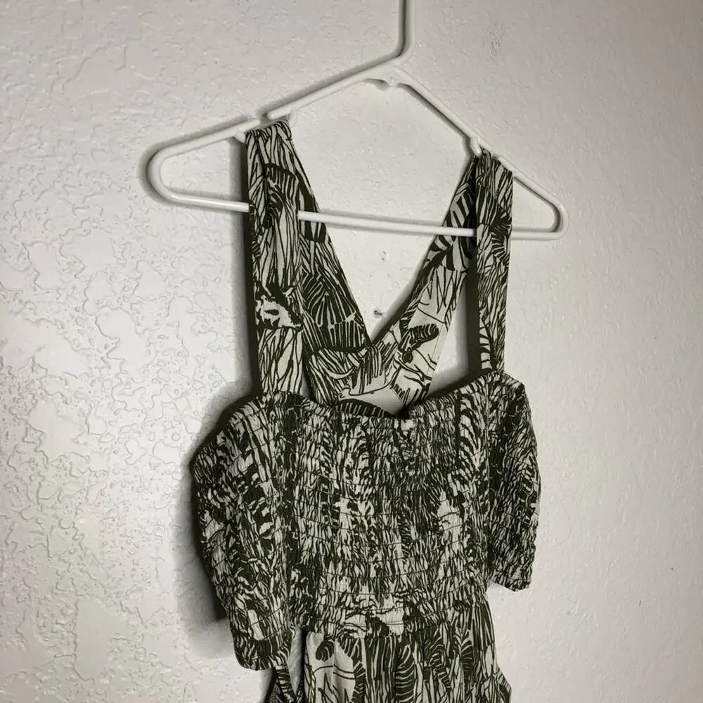 Anthropologie moss green cream safari animal cutout dress size XL Petite NWT